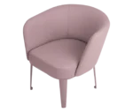 True Clara lounge chair, angled view with light pink upholstery, curved wraparound backrest, and slim legs.