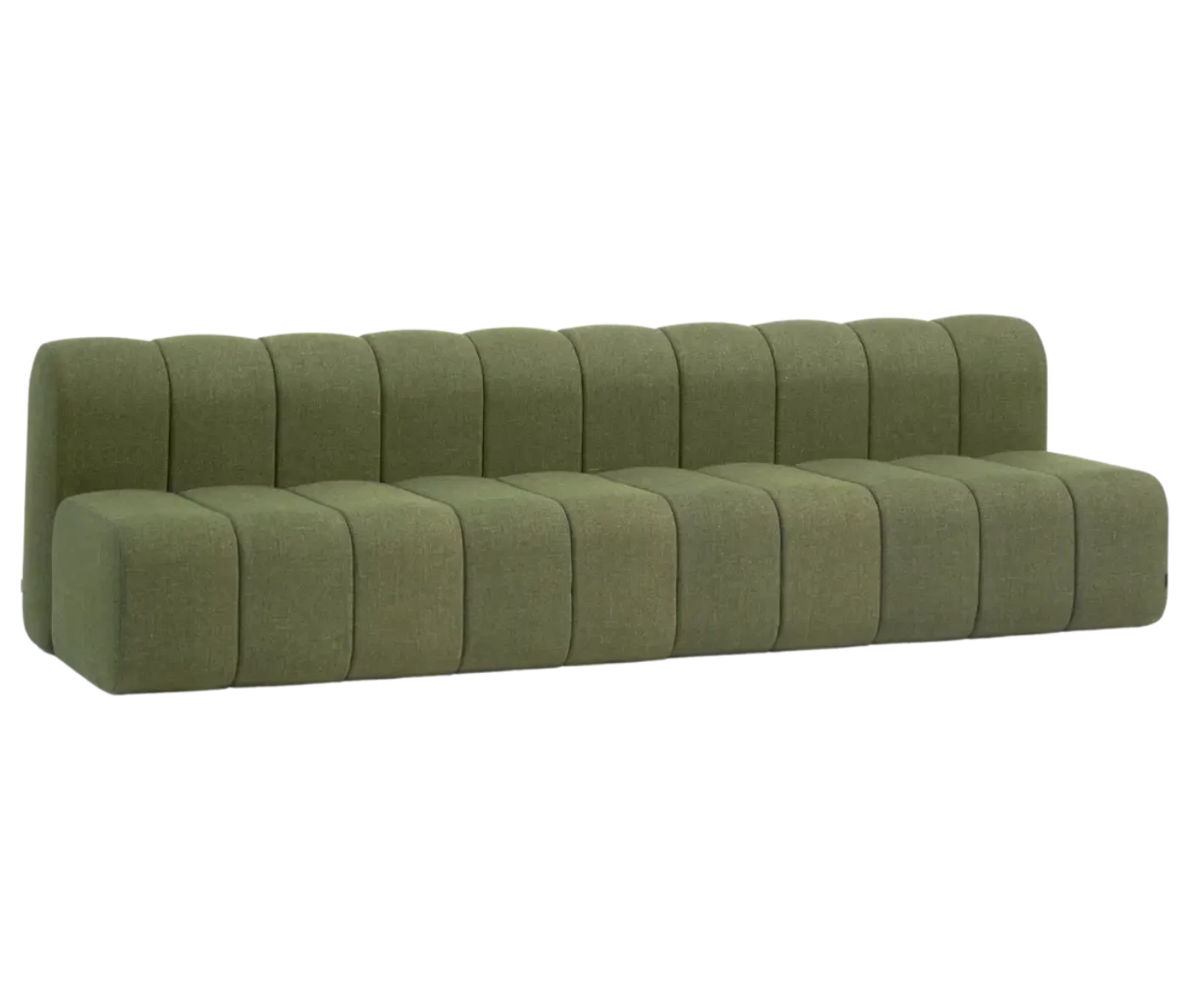 Bla Station BOB sofa in extended modular configuration with rounded channelled sections.