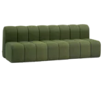 Bla Station BOB straight sofa in front-right view segmented modular design, rounded edges, and olive green upholstery.