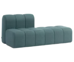 Bla Station BOB straight sofa in front-right view segmented modular design, rounded edges, and teal blue upholstery.