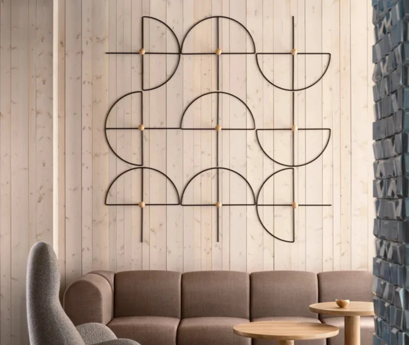 Bla Station Decofunc geometric wall panels black metal frames displayed in a lounge setting.