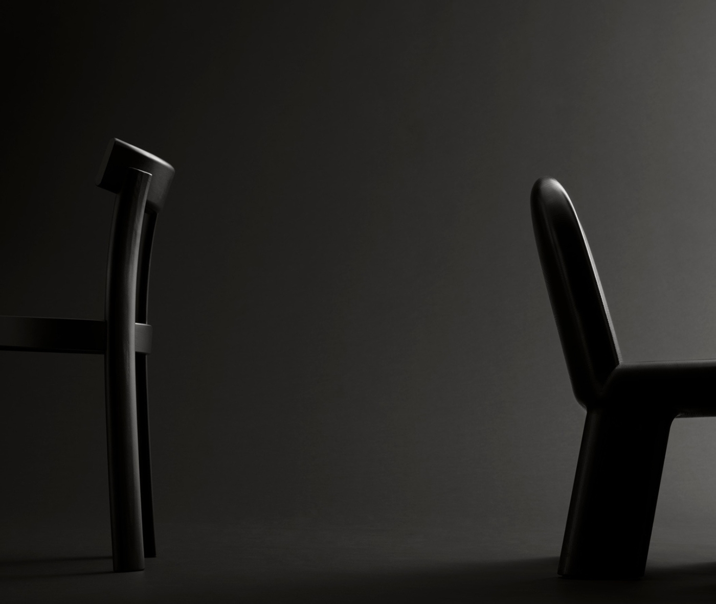 Bla Station Frankfurter and Maximus chairs in black and white style, shown in a studio setting.