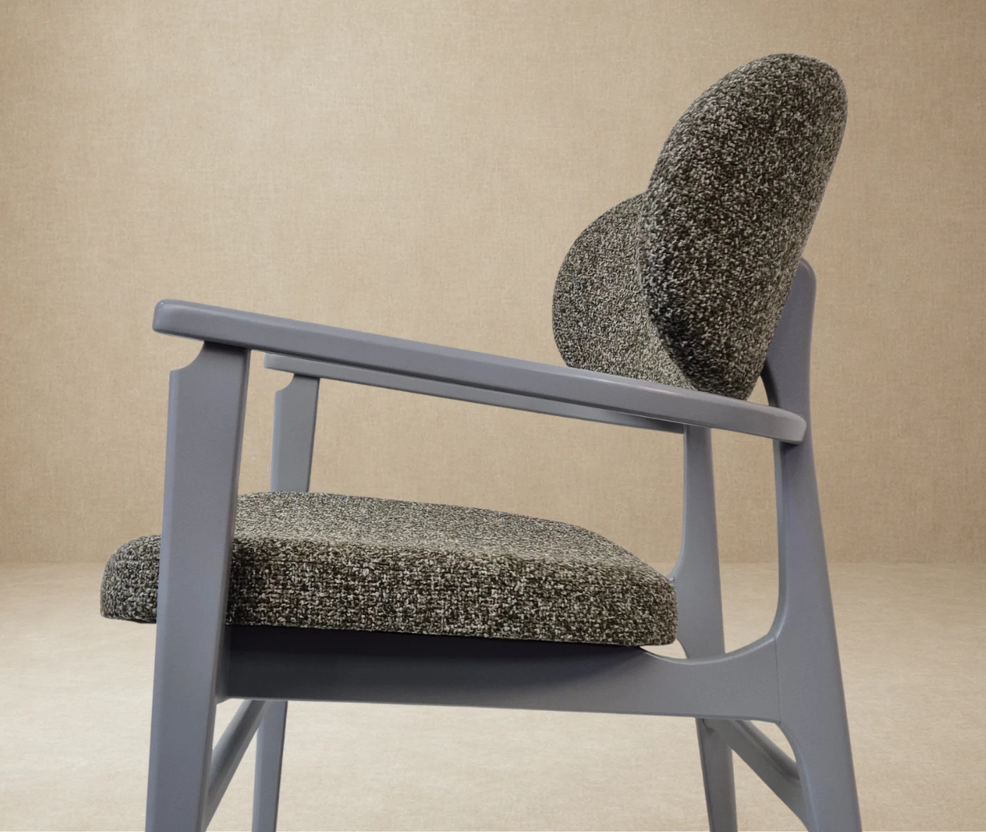 Detail view of P4 Annalisa L2 lounge chair in studio setting, upholstered seat and backrest.