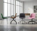 P4 Yoga chairs in various colours and base styles, shown in an office setting.