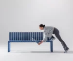 Urbantime Liberty.080 outdoor bench featured in a studio scene with splash-resistant demonstration.