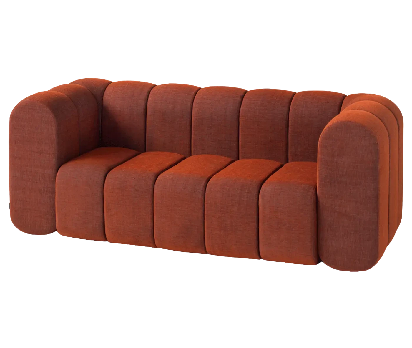 Bla Station BOB sofa in front-left view, compact rounded modular sections with armrests.
