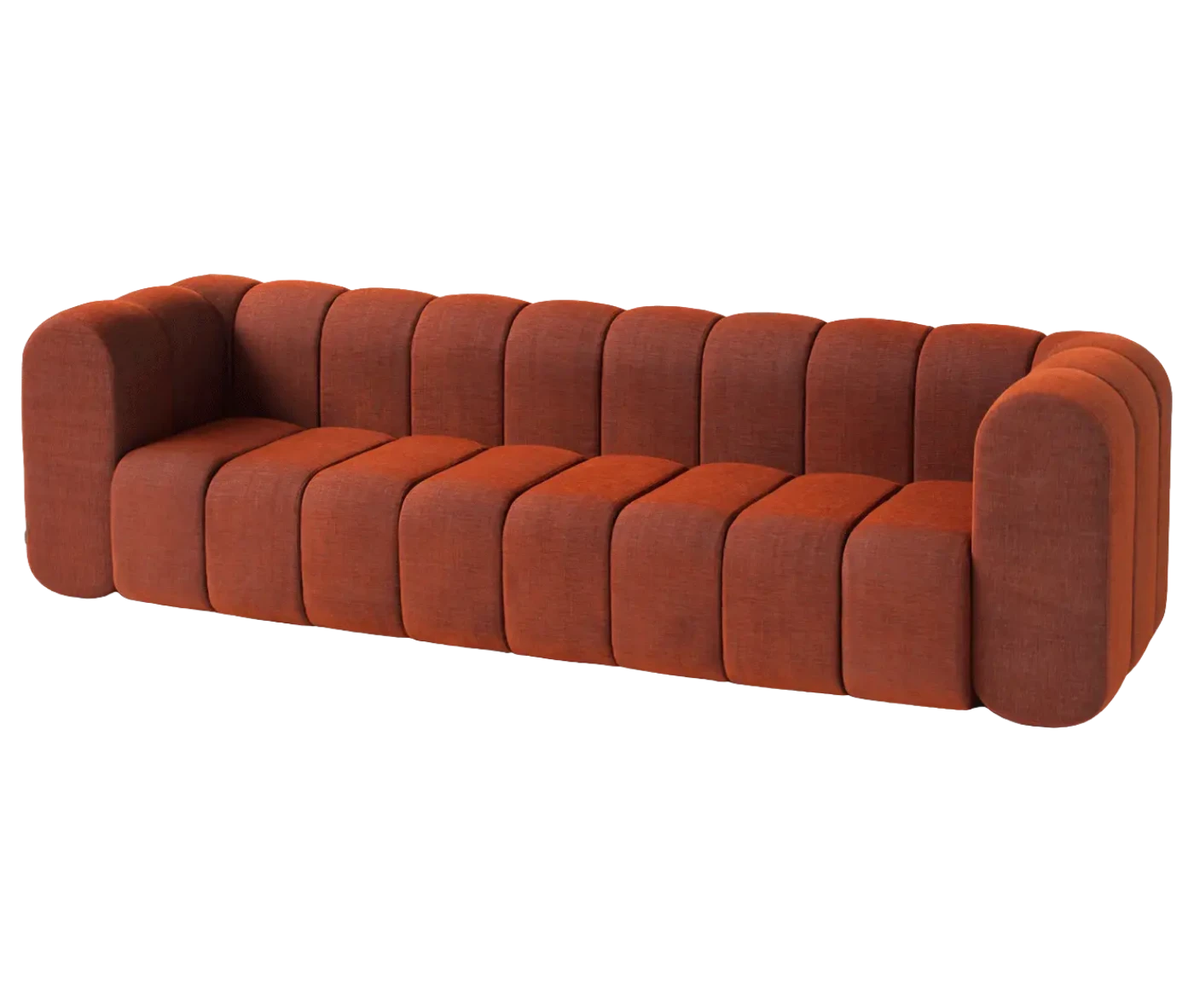 Front-right view of the Bla Station BOB sofa with rounded modular sections with armrests.