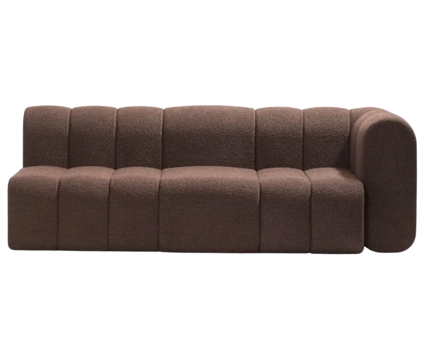Front view of the Bla Station BOB sofa with extended modular sections with single armrest.