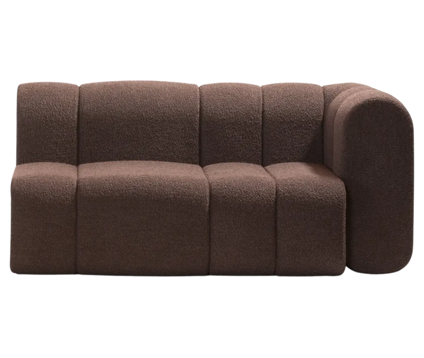Front view of the Bla Station BOB sofa with rounded modular sections with single armrest.