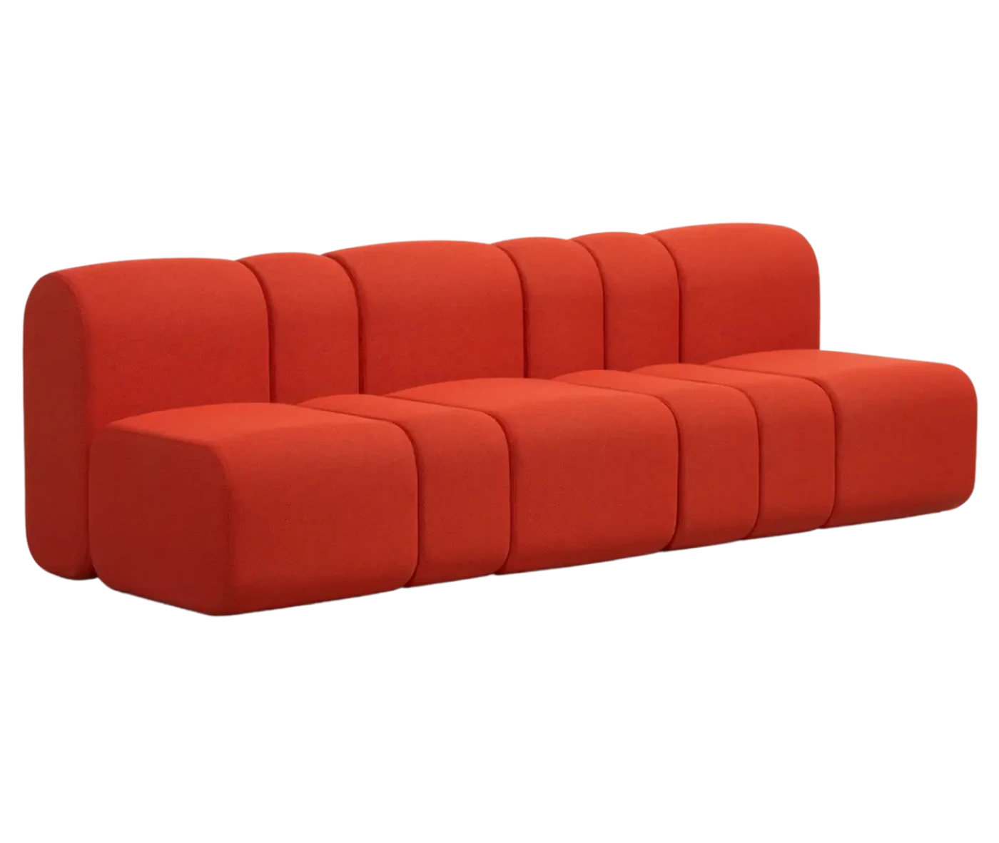 Bla Station BOB sofa in front-right view rounded modular segments in red upholstery.