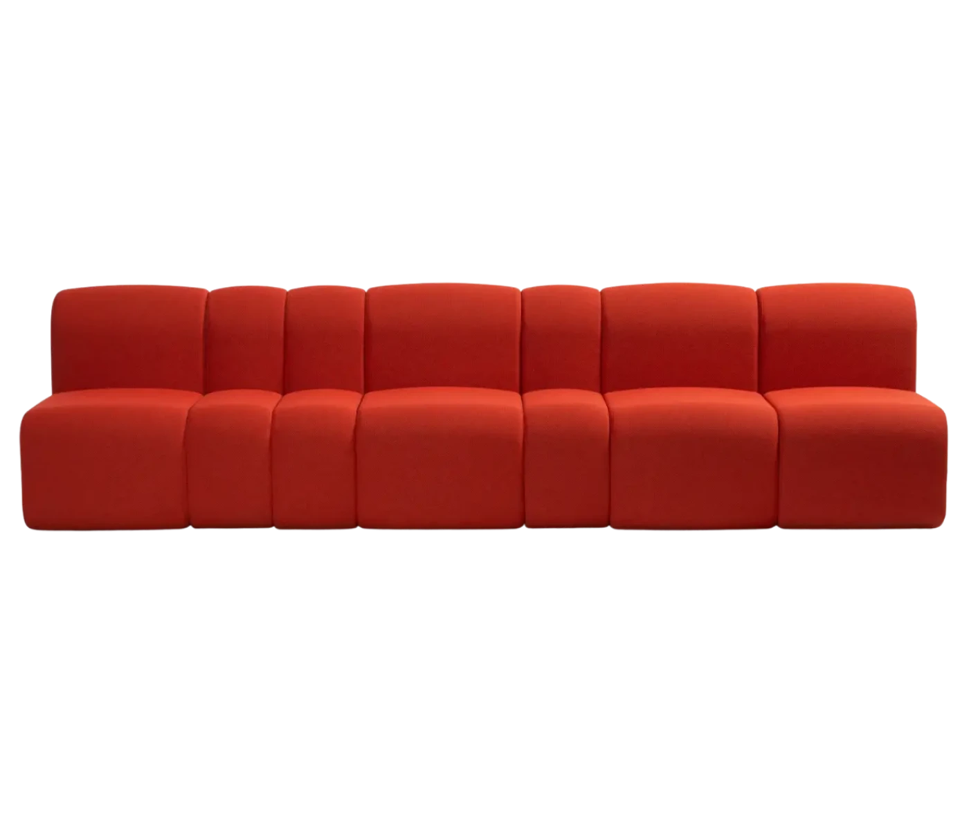 Bla Station BOB sofa in front view rounded modular segments in red upholstery.