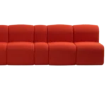 Bla Station BOB sofa in half view with rounded modular segments in red upholstery.