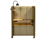 Front view of the Bla Station BOB Solo pod with integrated table,light, and high-back seating.