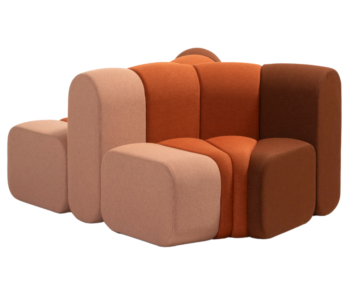 Front-right view of the Blå Station BOB Split modular sofa with rounded back-to-back sections.