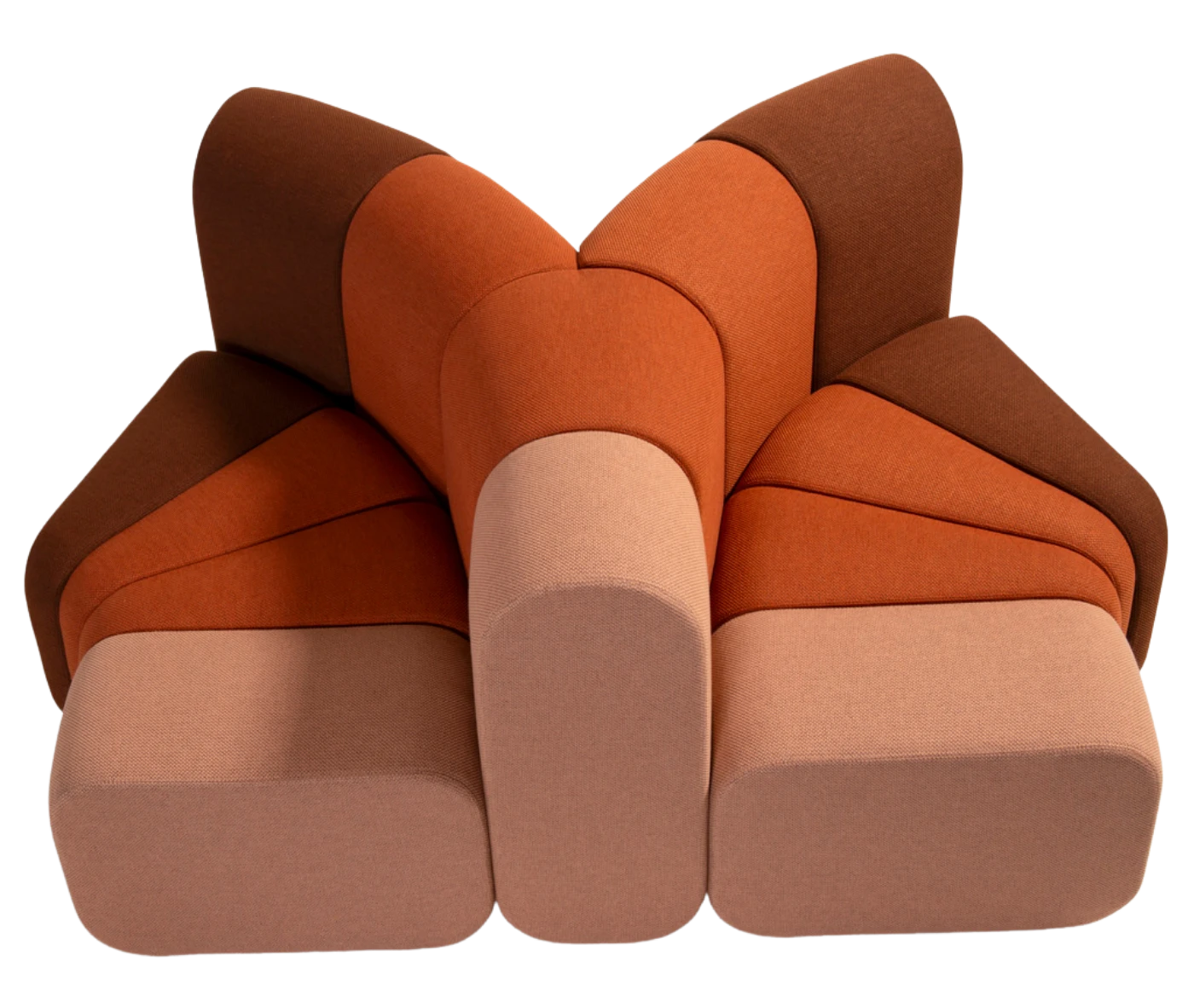 Bla Station BOB Split modular sofa in front view, rounded upholstered section, arranged back-to-back.