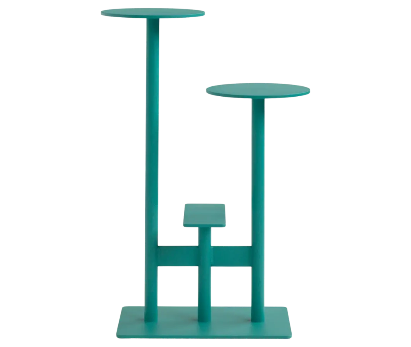 Bla Station Combo table and stool in front view with multi-level round tops in teal finish.