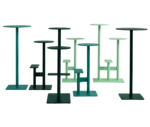 Bla Station Combo tables and stools arranged together in varied heights and finishes.