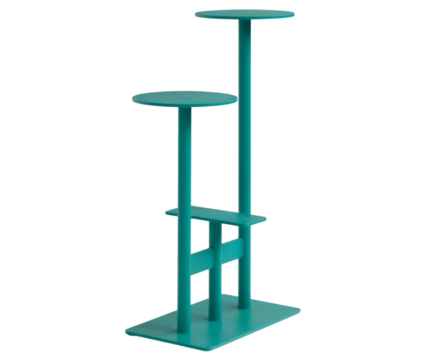 Bla Station Combo table and stool in front-left view with multi-level round tops in teal finish.