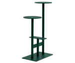 Bla Station Combo table and stool in front-right view with multi-level round tops in dark green finish.