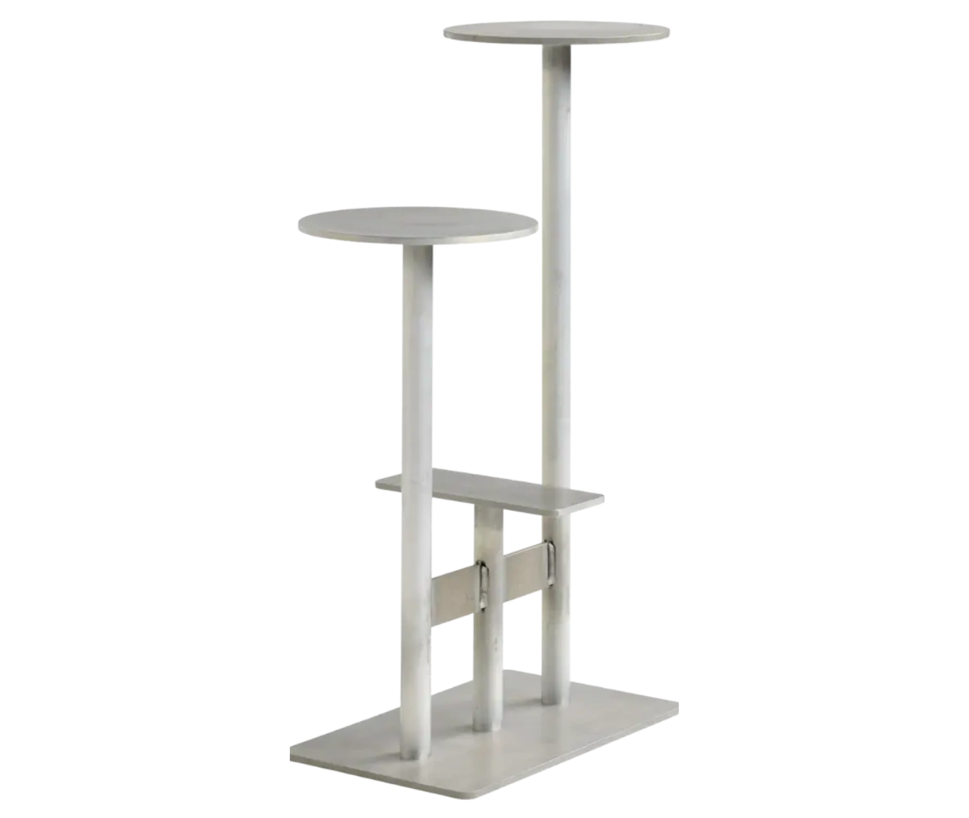 Bla Station Combo table and stool in front-left view with multi-level round tops in white finish.