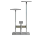 Bla Station Combo table and stool in front view with multi-level round tops in white finish.