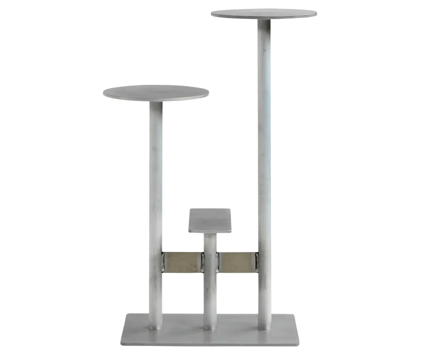 Bla Station Combo table and stool in front view with multi-level round tops in white finish.