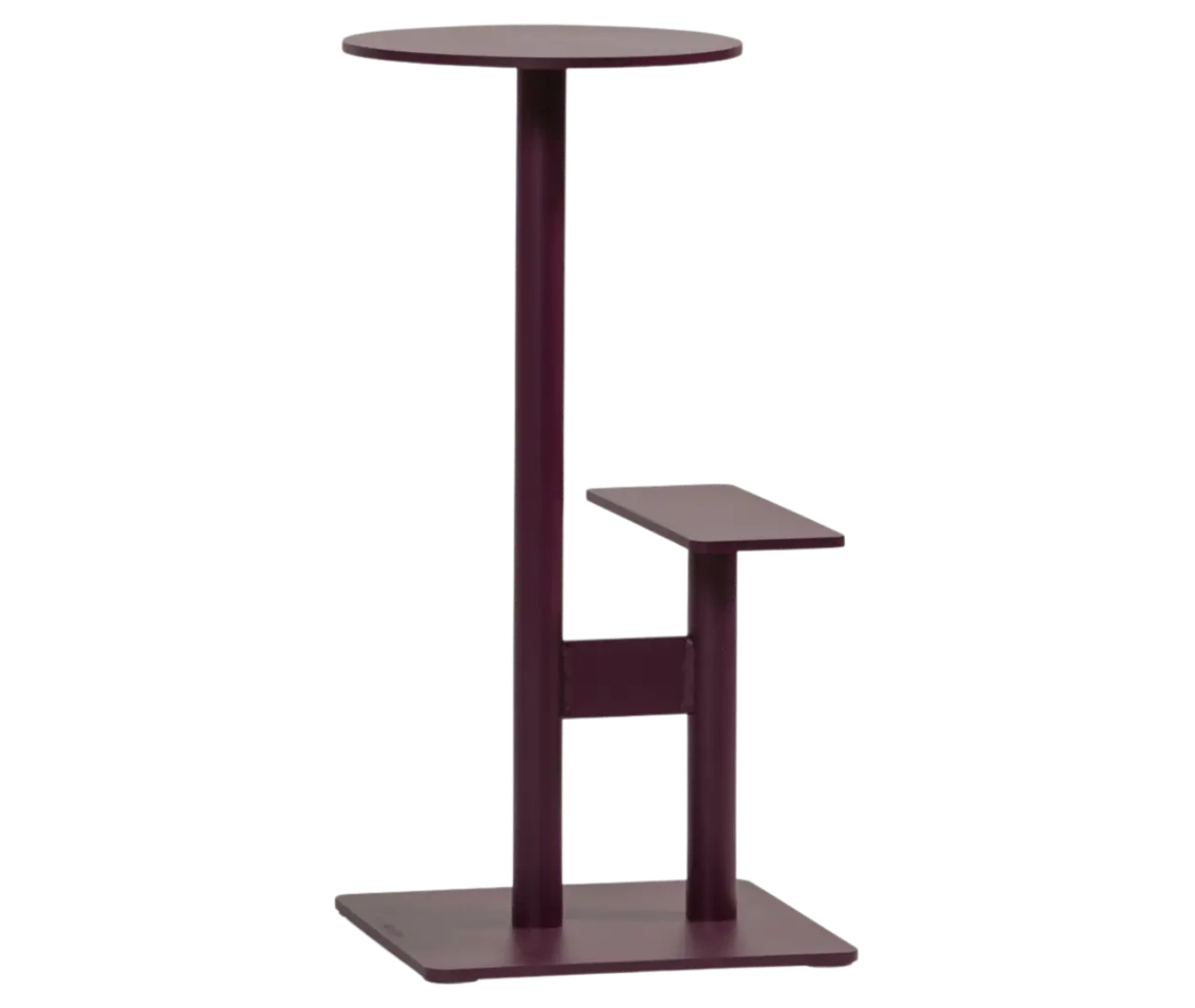 Bla Station Combo stool with lower square platform in burgundy finish.