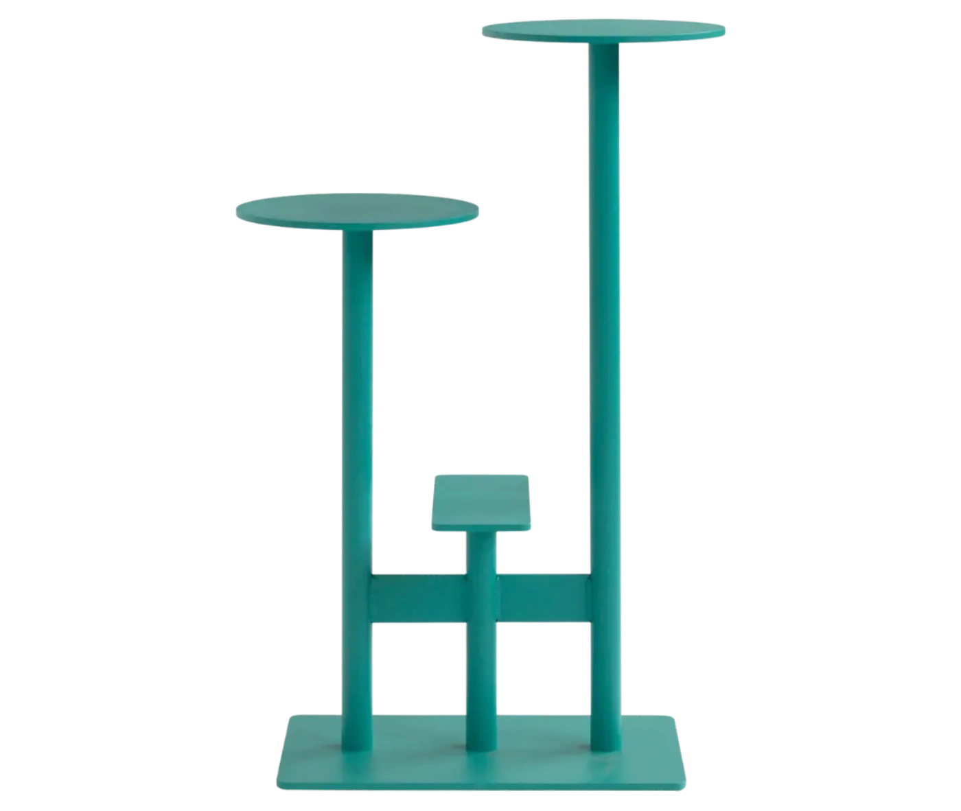Bla Station Combo table and stool in front view with multi-level round tops in teal finish.