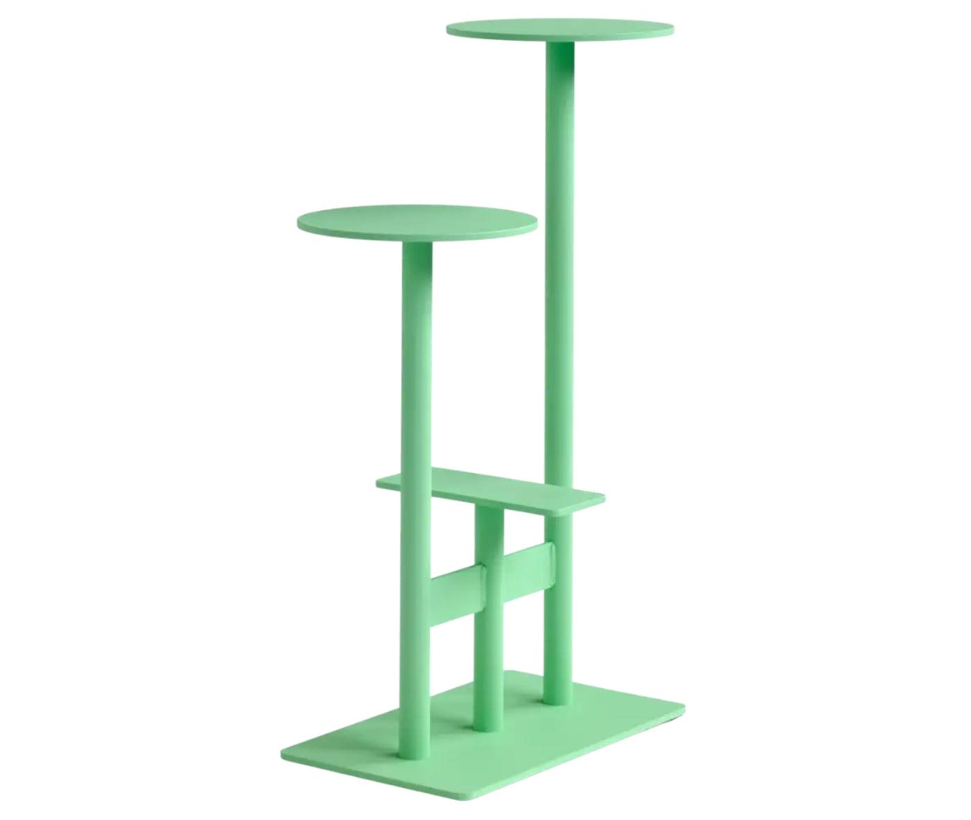 Bla Station Combo table and stool in front-left view with multi-level round tops in light green finish.
