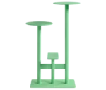 Bla Station Combo table and stool in front view with multi-level round tops in light green finish.