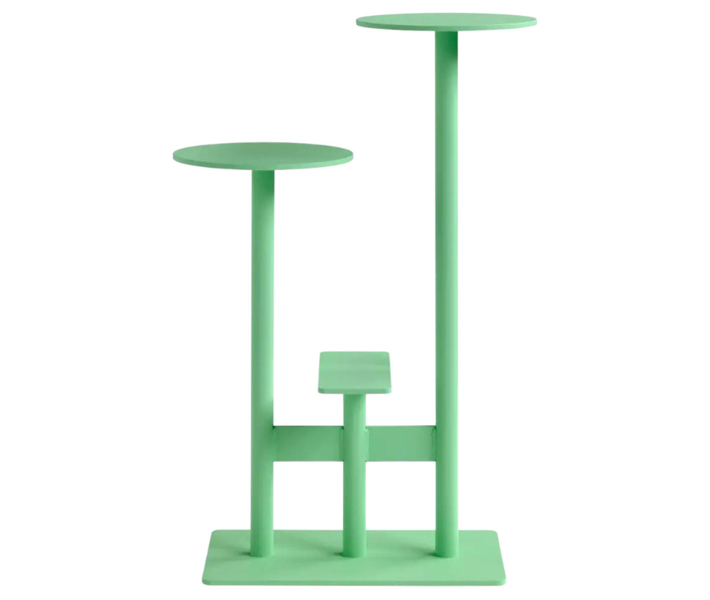 Bla Station Combo table and stool in front view with multi-level round tops in light green finish.