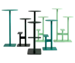 Bla Station Combo tables and stools grouped in assorted heights and finishes.
