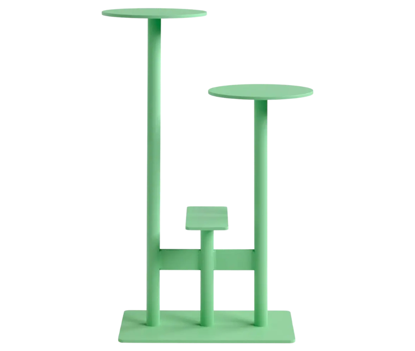 Bla Station Combo table and stool in front view with multi-level round tops in light green finish.
