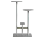 Bla Station Combo table and stool in front view with multi-level round tops in light grey finish.