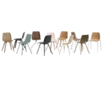 Bla Station Dent chair collection with sculpted seat shells and varied base designs in different finishes.