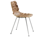 Bla Station Dent B502 hospitality chair in side view with sculpted seat form in brown finish and slender metal legs.