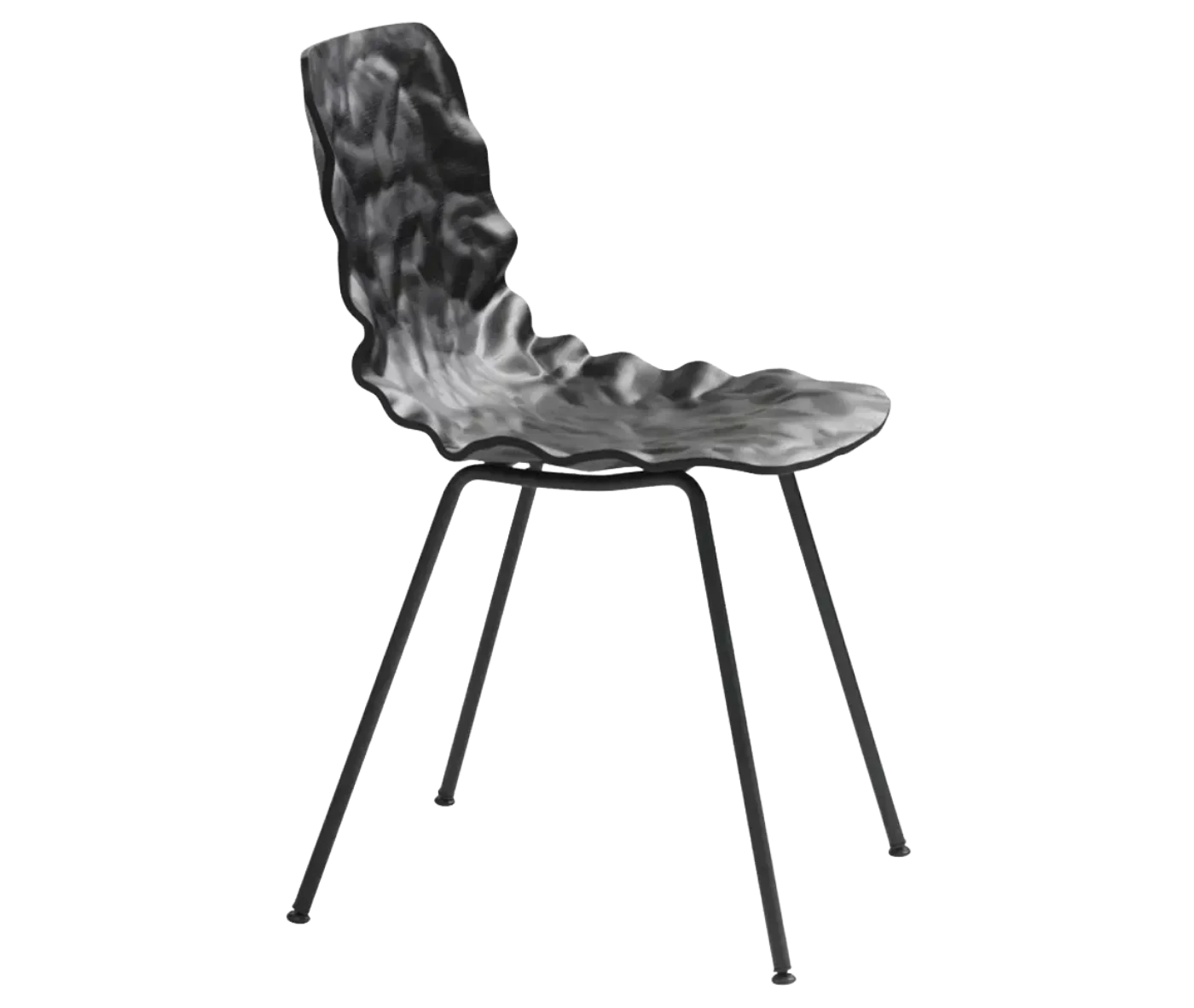 Bla Station Dent B502 hospitality chair in side view with sculpted seat form in black finish and slender metal legs.