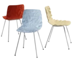 Bla Station Dent B502 chairs with sculpted seat shells assorted finishes on slender metal legs.