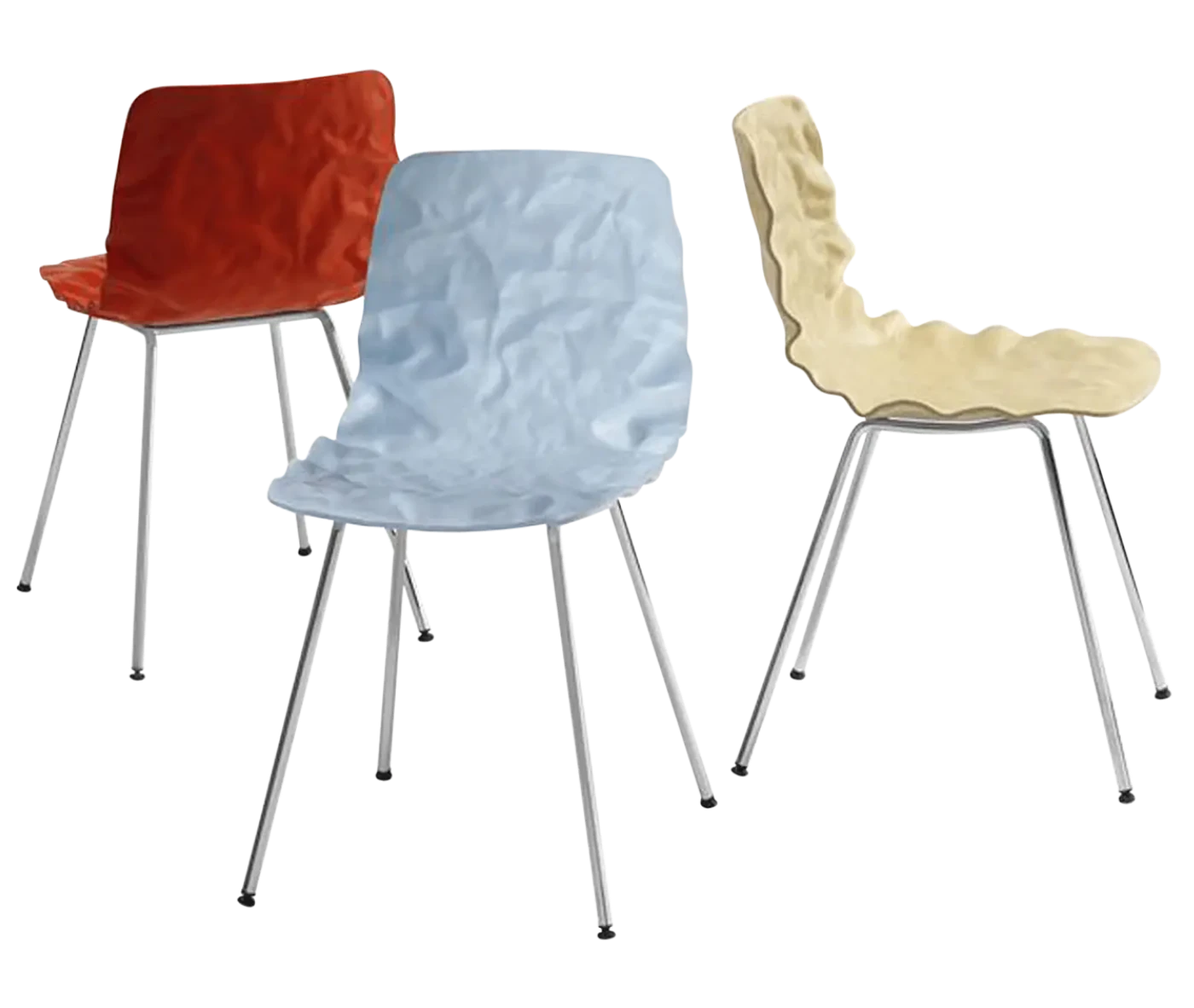 Bla Station Dent B502 chairs with sculpted seat shells assorted finishes on slender metal legs.