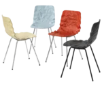 Bla Station Dent B502 chairs with sculpted seat shells in varied finishes and slender metal legs.