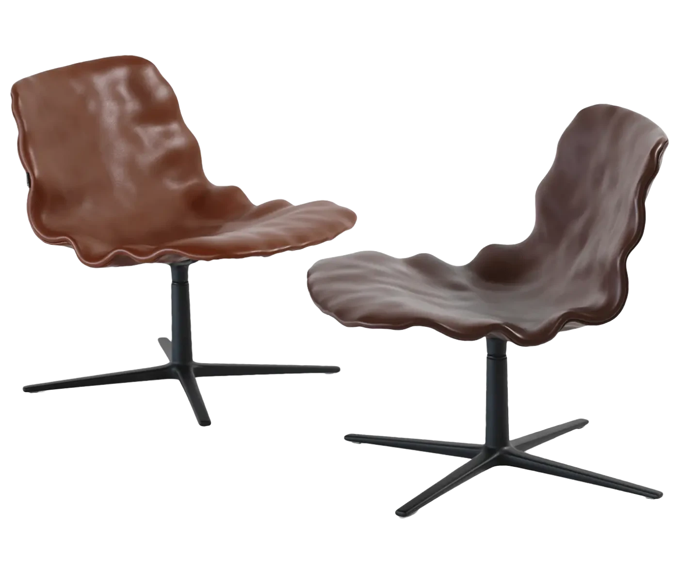 Bla Station Dent Lounge chairs facing each other with sculpted seats and swivel metal bases.