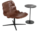 Bla Station Dent Lounge chair in front-right view with sculpted seat form and swivel metal base and side table.