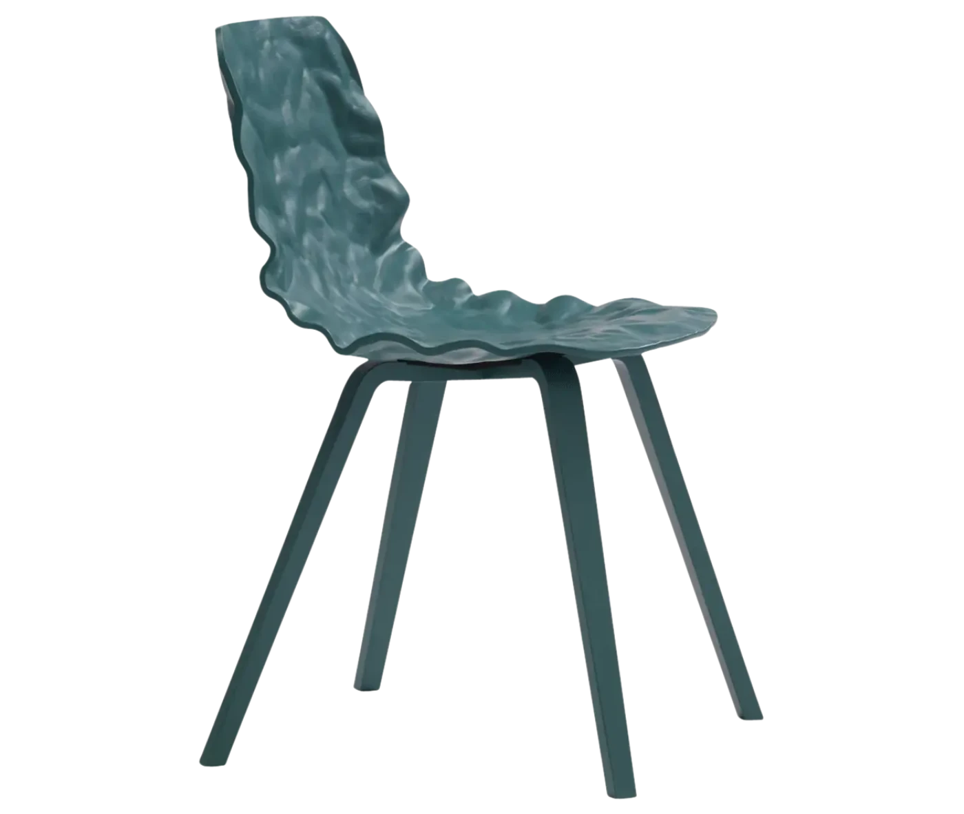 Bla Station Dent Wood B504 chair in side view with sculpted seat and timber legs in dusty teal finish.