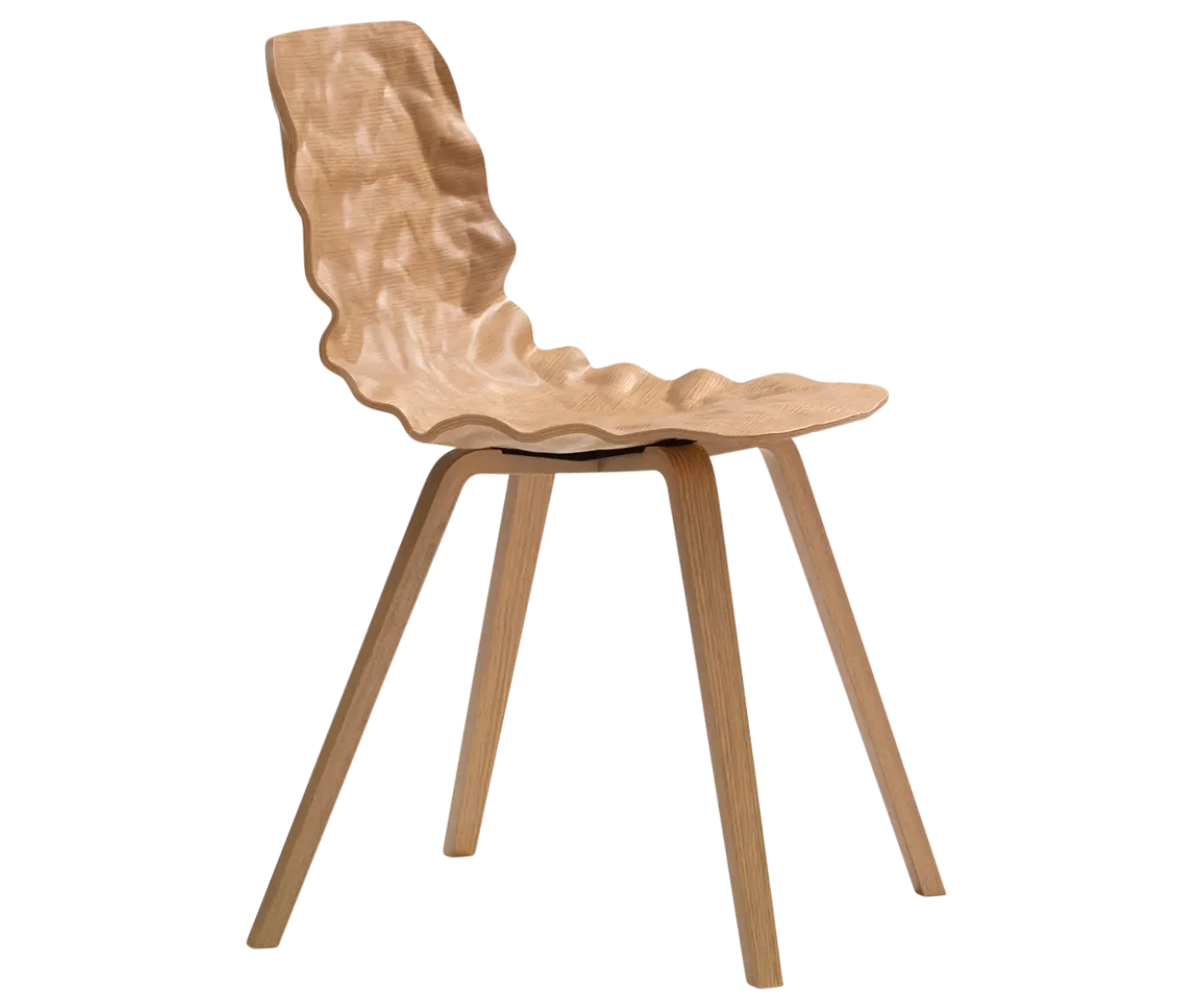 Bla Station Dent Wood B504 chair in side view with sculpted seat and timber legs in natural timber finish