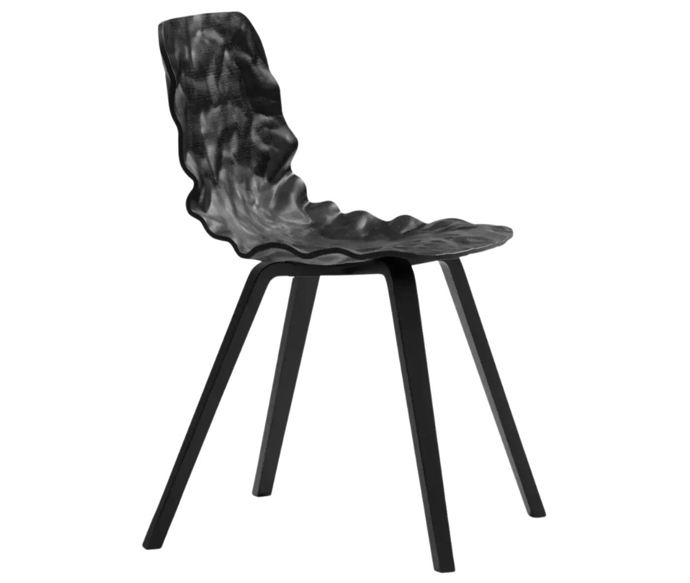 Bla Station Dent Wood B504 chair in side view with sculpted upholstered seat and timber legs in black finish.