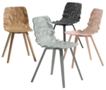 Bla Station Dent Wood chairs in timber frame and sculpted seat form in assorted finish.