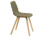 Bla Station Dent Wood B504D chair in side view with sculpted upholstered seat and timber legs.