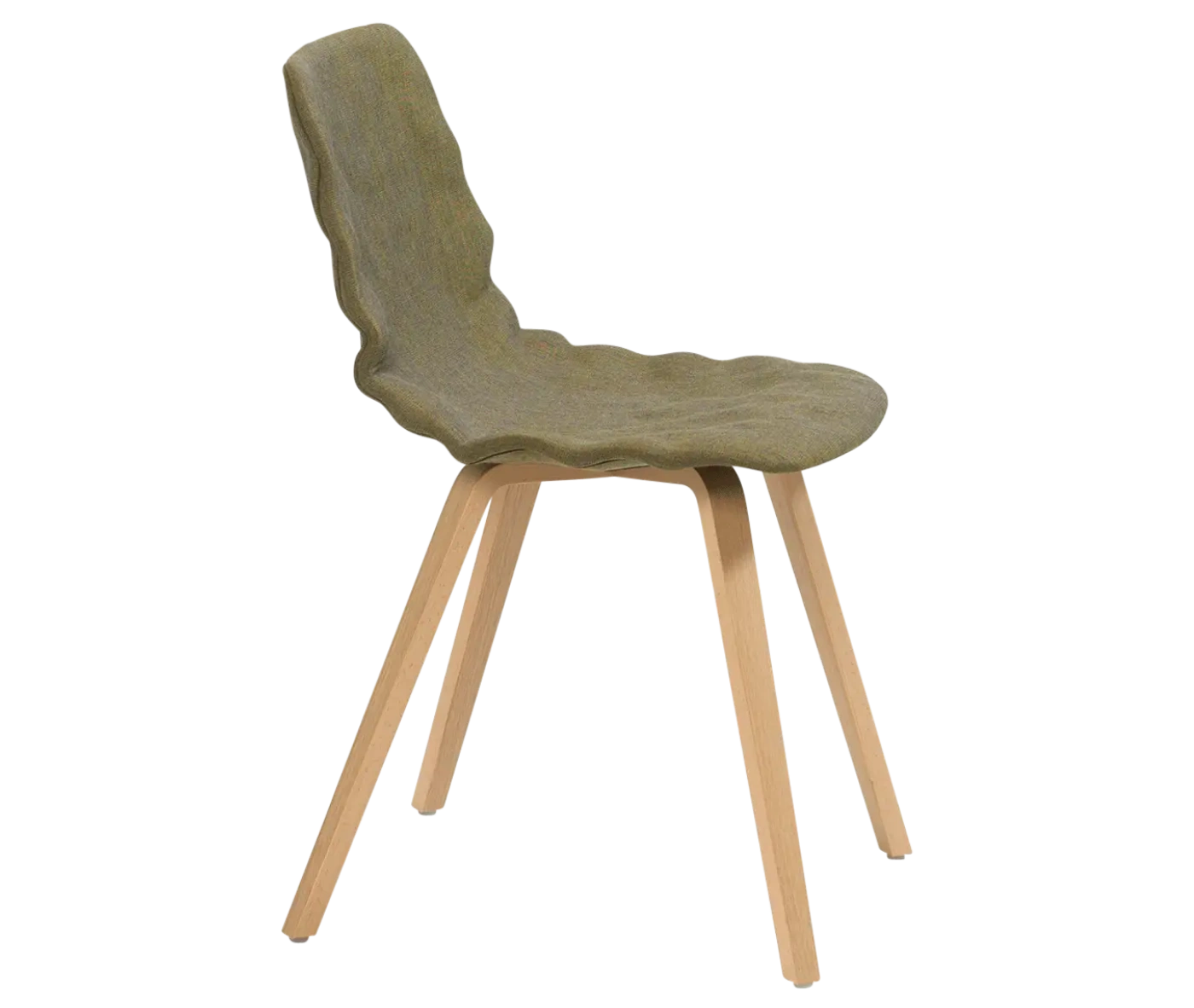Bla Station Dent Wood B504D chair in side view with sculpted upholstered seat and timber legs.
