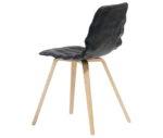 Bla Station Dent Wood B504D chair in back view with black sculpted upholstered seat and timber legs.