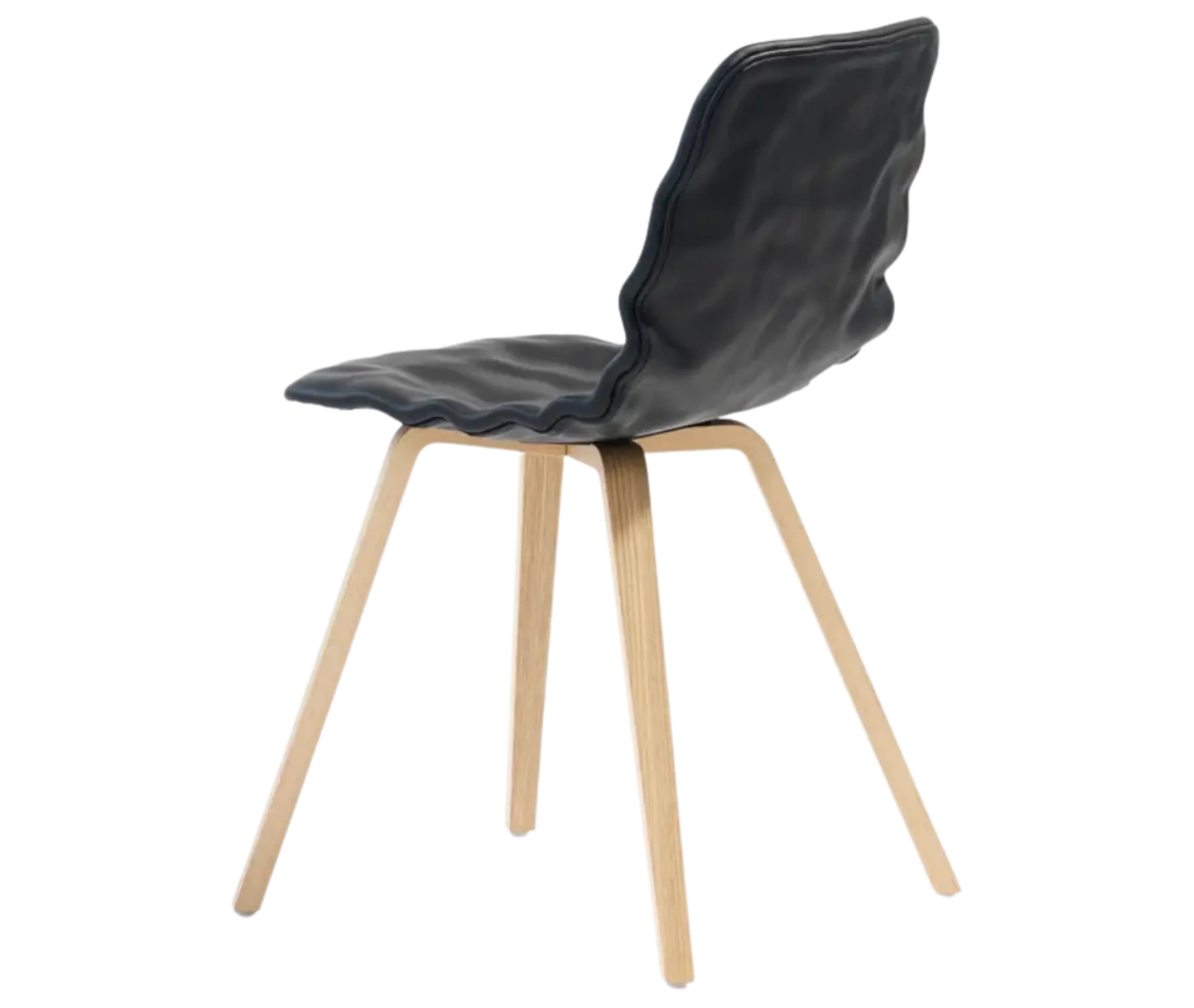 Bla Station Dent Wood B504D chair in back view with black sculpted upholstered seat and timber legs.